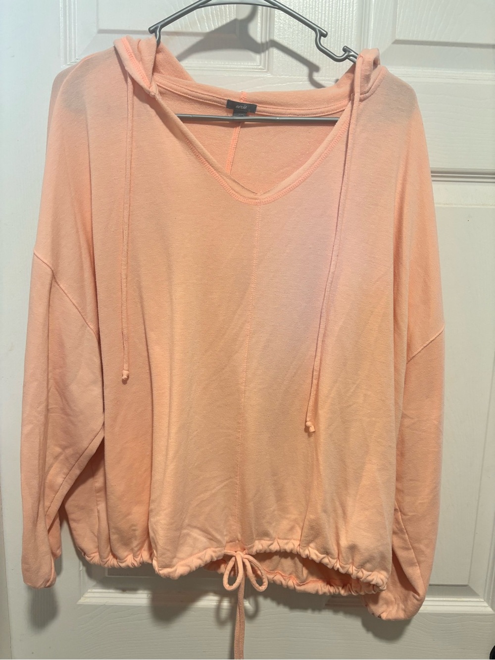 aerie Pink V-Neck Drawstring Hoodie